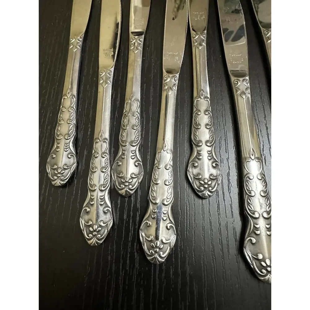 Set of 8 National Nancy Stainless Japan‎ Ornate Table Knives Silverware Flatware